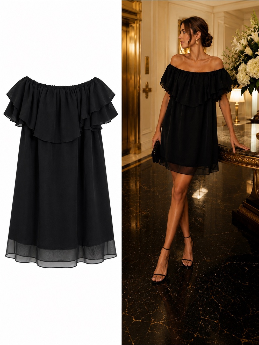 MLM Label Madison Black Off Shoulder Ruffle Mini Dress Small Revolve Cocktail
